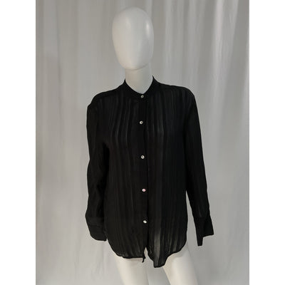 Vince 'Drapey' Black Stripe Band Collar Button-Up Shirt Size S