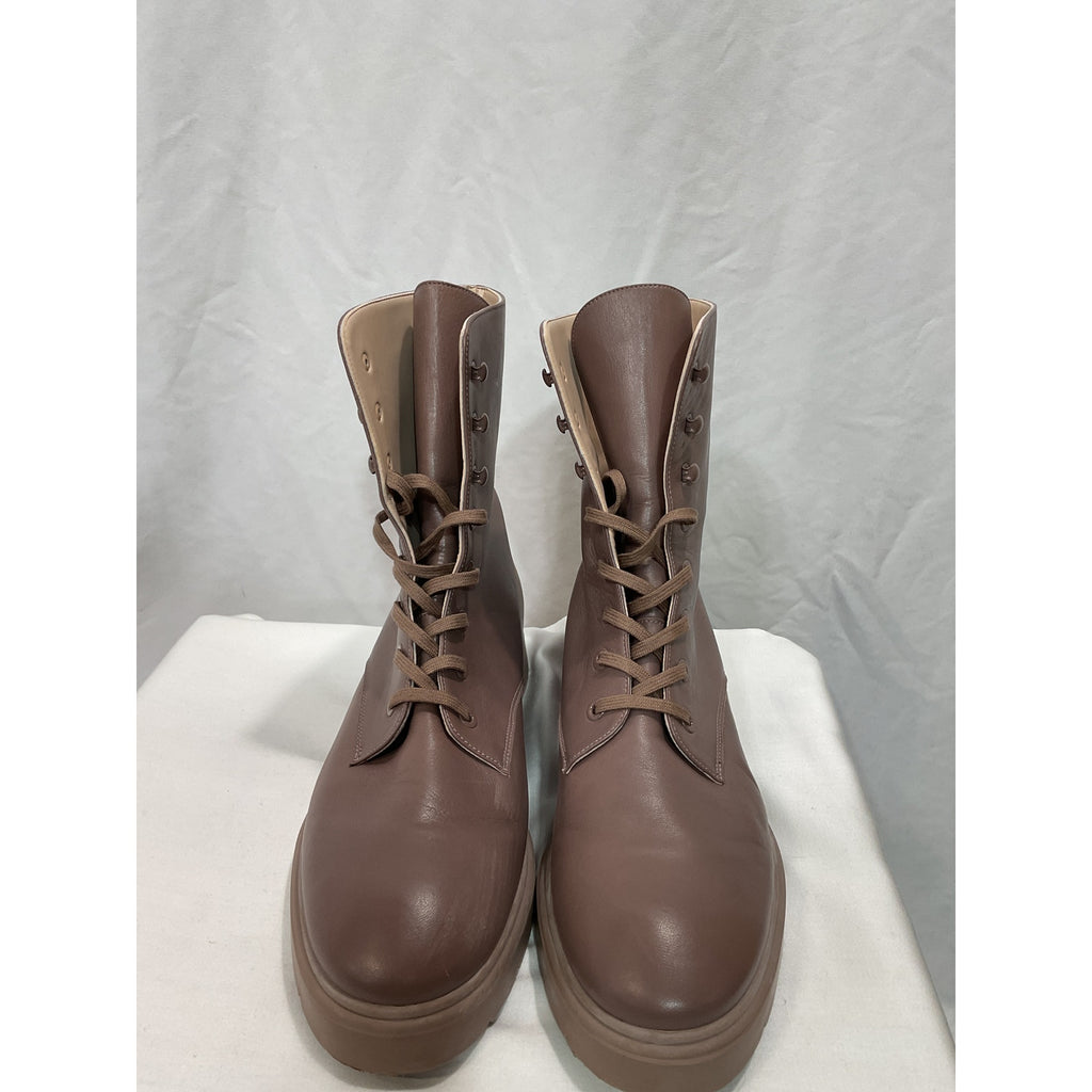 Stuart Weitzman 'Mckenzee' Brown Mid Calf Combat Boot Size 7.5