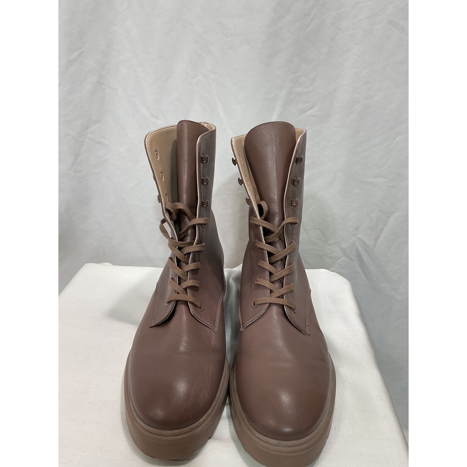 Stuart Weitzman 'Mckenzee' Brown Mid Calf Combat Boot Size 7.5