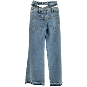 Monse Crisscross Blue Wide Leg Denim Jeans Size 2