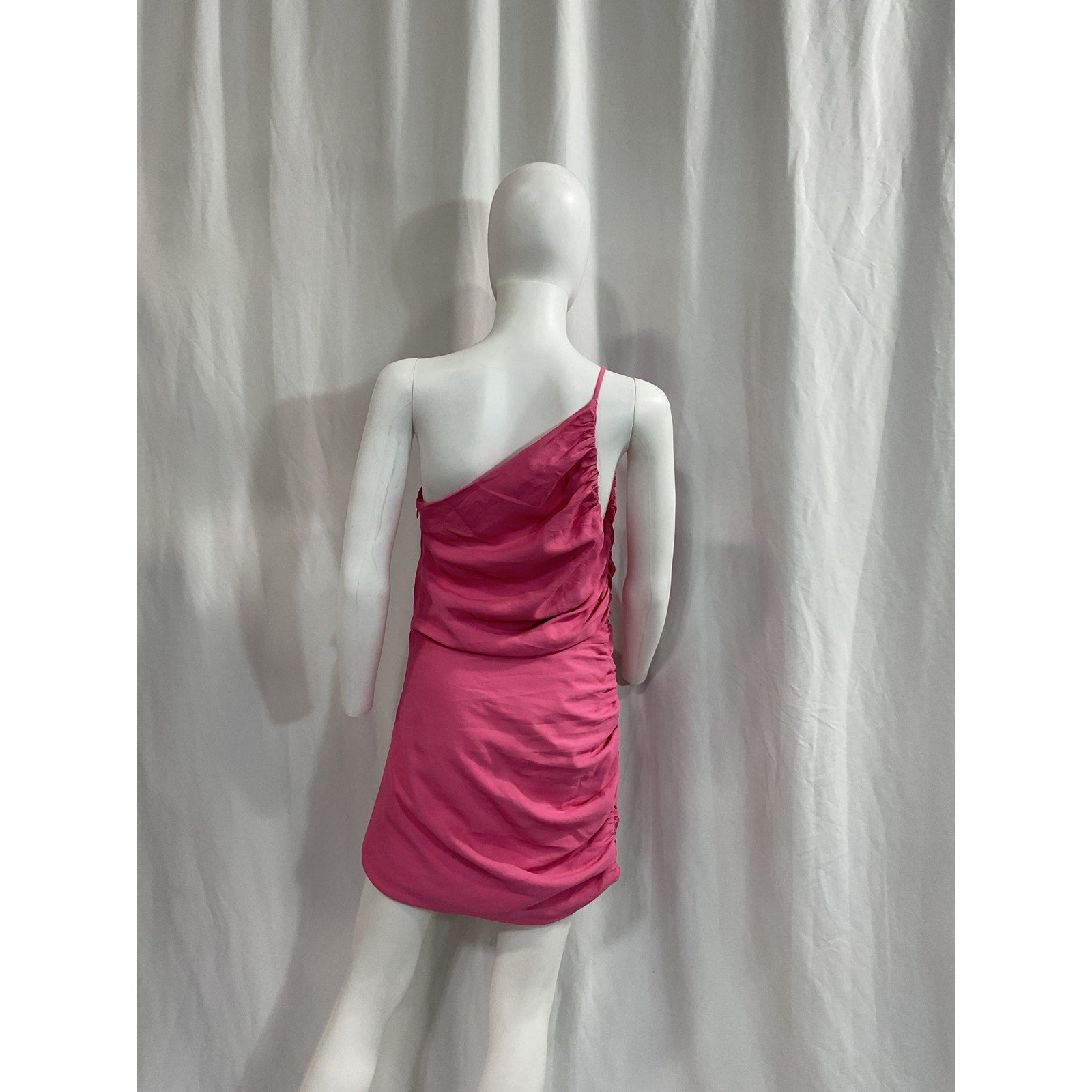 The Sei Asymmetric Pink Twill One Shoulder Gathered Mini Dress Size 8